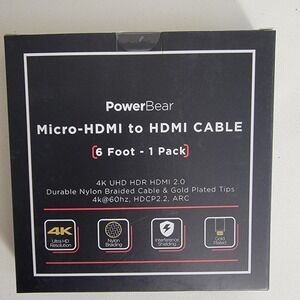 PowerBear Micro HDMI to HDMI Cable 4K UHD HDR HDMI 2.0 Gold Plated 60 hz New